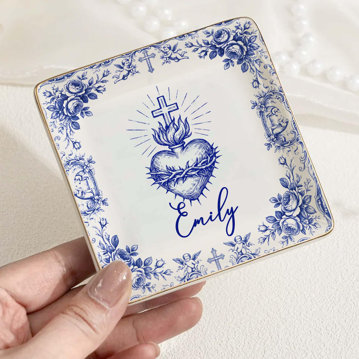 Personalized Sacred Heart and Cross Jewelry Dish, Custom Name Catholic Gift, First Communion Trinket Dish, Confirmation Baptism Ring Tray 68f8818d-3b44-49f0-9b27-e2e5ad5ab962-10.jpg