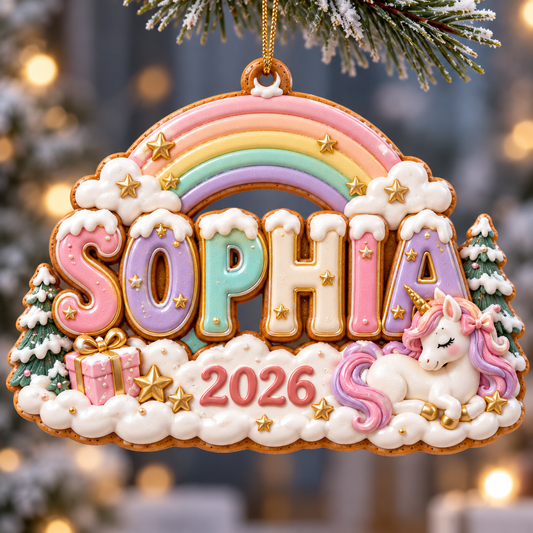 Personalized Unicorn Christmas Ornament 2026 – Custom Name with Pastel Rainbow, Holiday Keepsake Gift for Girls and Unicorn Lovers 68fc81d4-77a2-42c1-8469-1121a8dd325f-Sophia-s-rainbow-unicorn-Christmas-ornament.png
