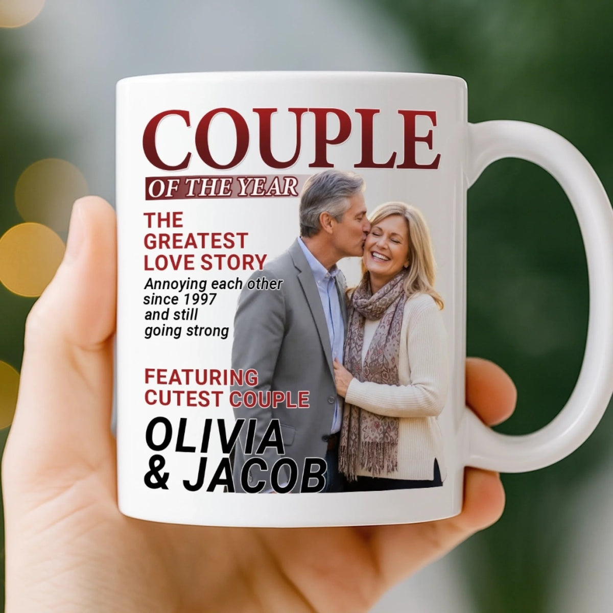 Custom Photo Magazine Mug - Personalized Anniversary Wedding Gifts For Husband And Wife, Him And Her - Love Grows Louder With You