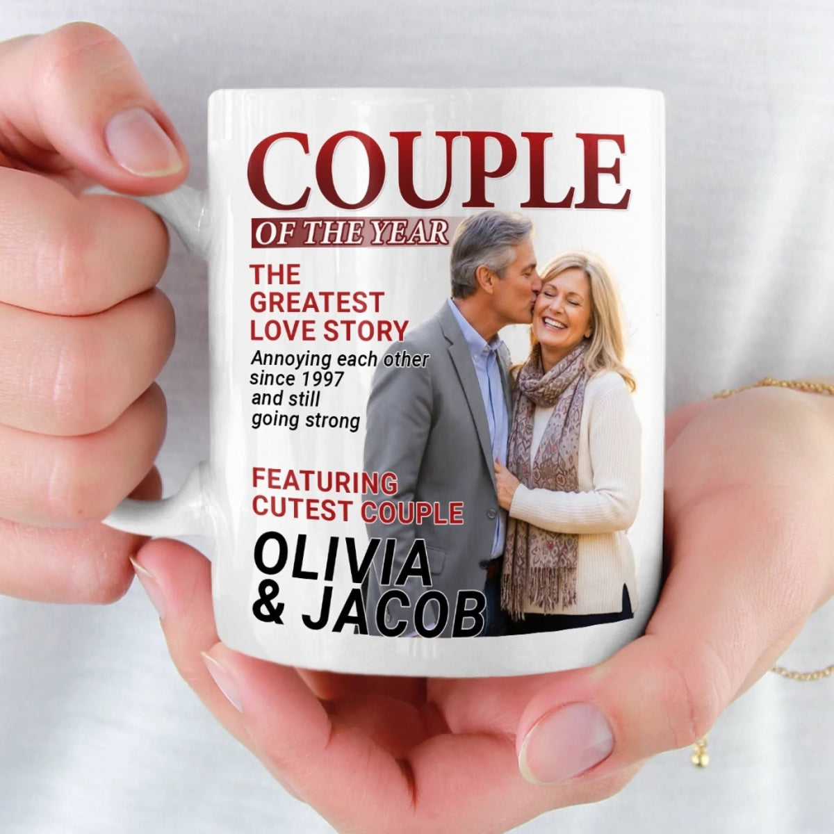 Custom Photo Magazine Mug - Personalized Anniversary Wedding Gifts For Husband And Wife, Him And Her - Love Grows Louder With You