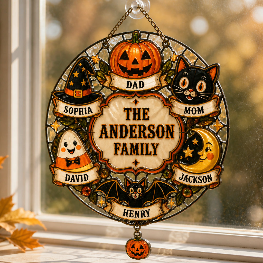 Personalized Halloween Family Wreath Metal Sign - Personalized 1 Layered Suncatcher with Charm 693bbbeb-9edc-413e-b50b-4de8394fdf72.jpg