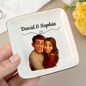 Couple 3D Animated - Personalized Jewelry Dish, Gift For Couple, Drawing 3D Portrait From Photo