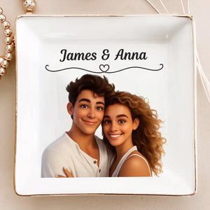 Couple 3D Animated - Personalized Jewelry Dish, Gift For Couple, Drawing 3D Portrait From Photo