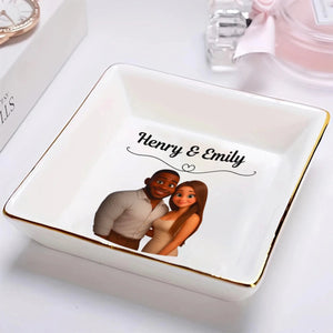Couple 3D Animated - Personalized Jewelry Dish, Gift For Couple, Drawing 3D Portrait From Photo