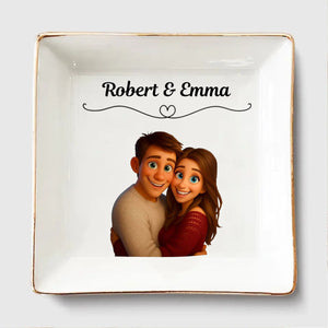 Couple 3D Animated - Personalized Jewelry Dish, Gift For Couple, Drawing 3D Portrait From Photo