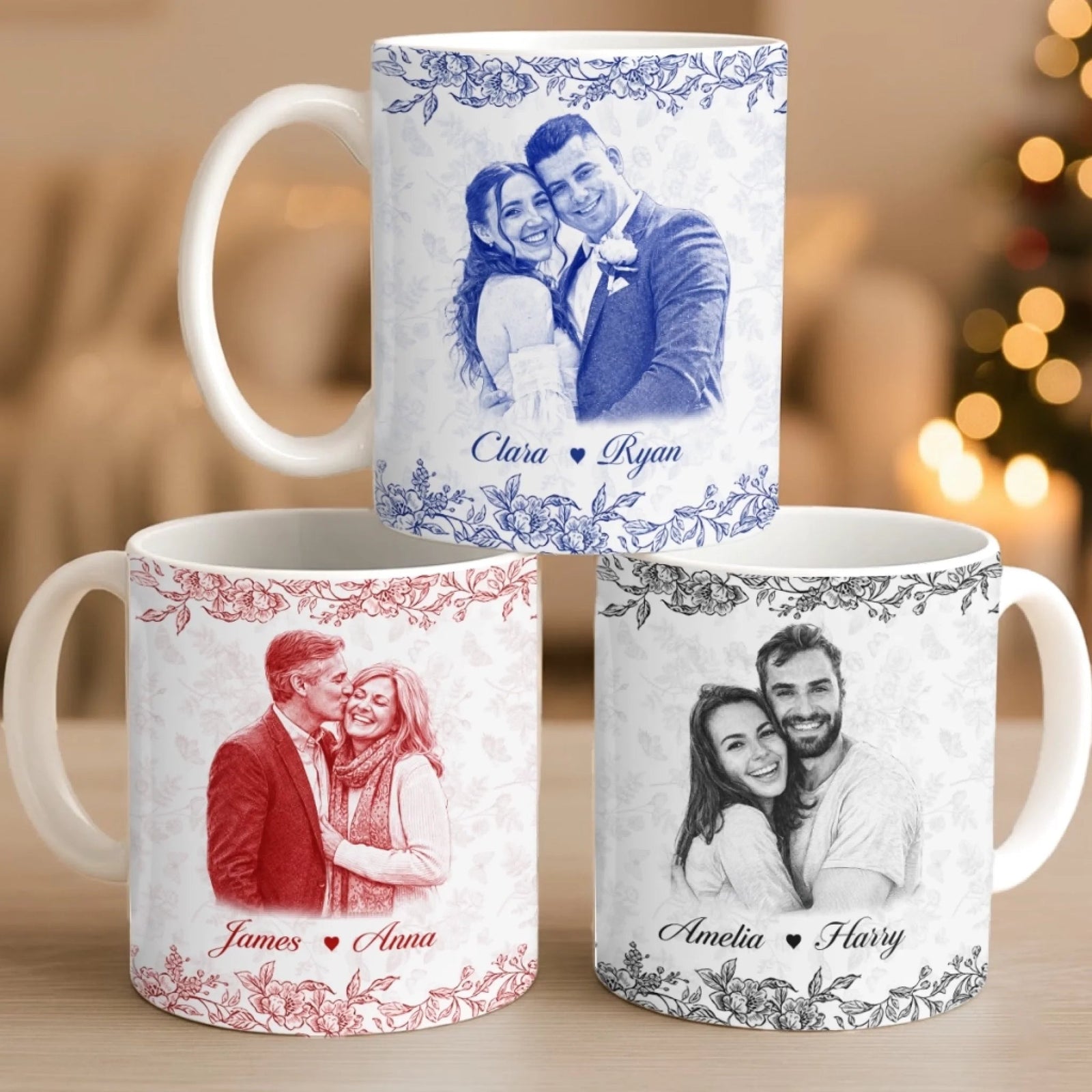 Custom Photo Mug - Personalized Anniversary Wedding Gifts For Husband And Wife, Him And Her - Holding Hearts Through Everything