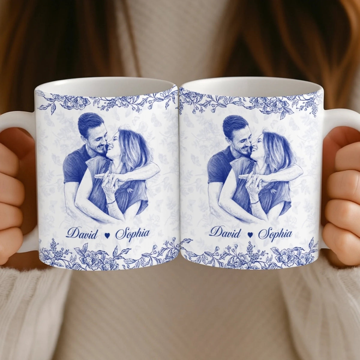 Custom Photo Mug - Personalized Anniversary Wedding Gifts For Husband And Wife, Him And Her - Holding Hearts Through Everything