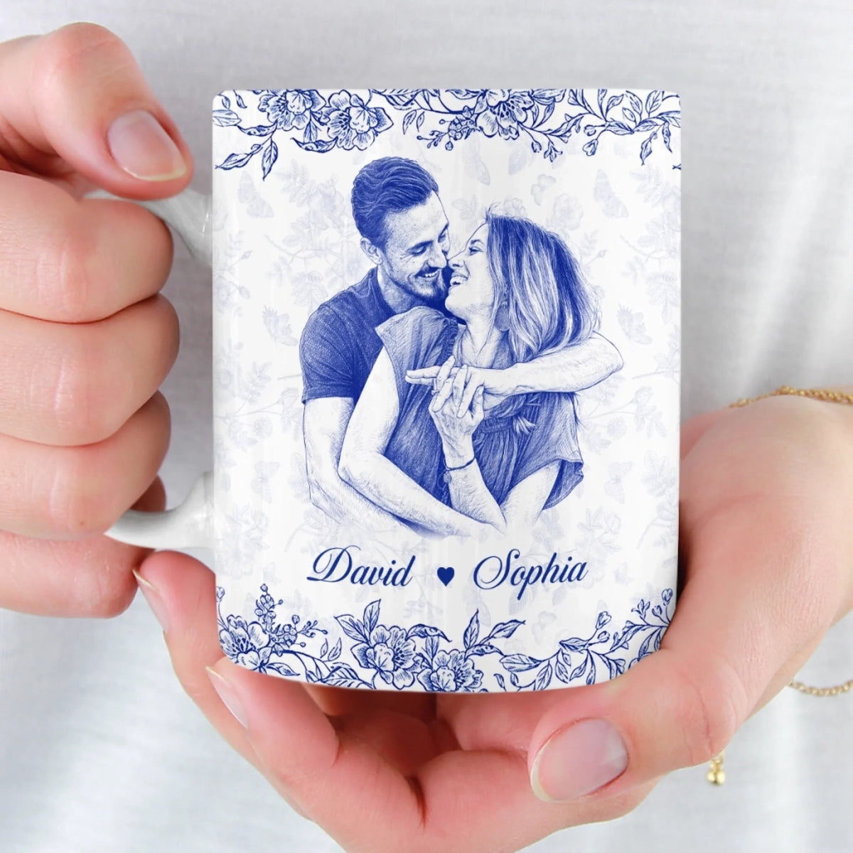 Custom Photo Mug - Personalized Anniversary Wedding Gifts For Husband And Wife, Him And Her - Holding Hearts Through Everything