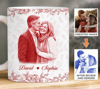 Custom Photo Mug - Personalized Anniversary Wedding Gifts For Husband And Wife, Him And Her - Holding Hearts Through Everything