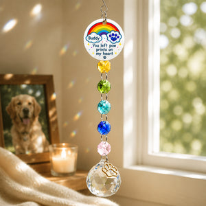 Pet Memorial Suncatcher – You Left Paw Prints On My Heart (Name Personalized) - Personalized 1 Layered Suncatcher with Charm 69776175-c87c-487e-a73a-0784ce5f7104.jpg