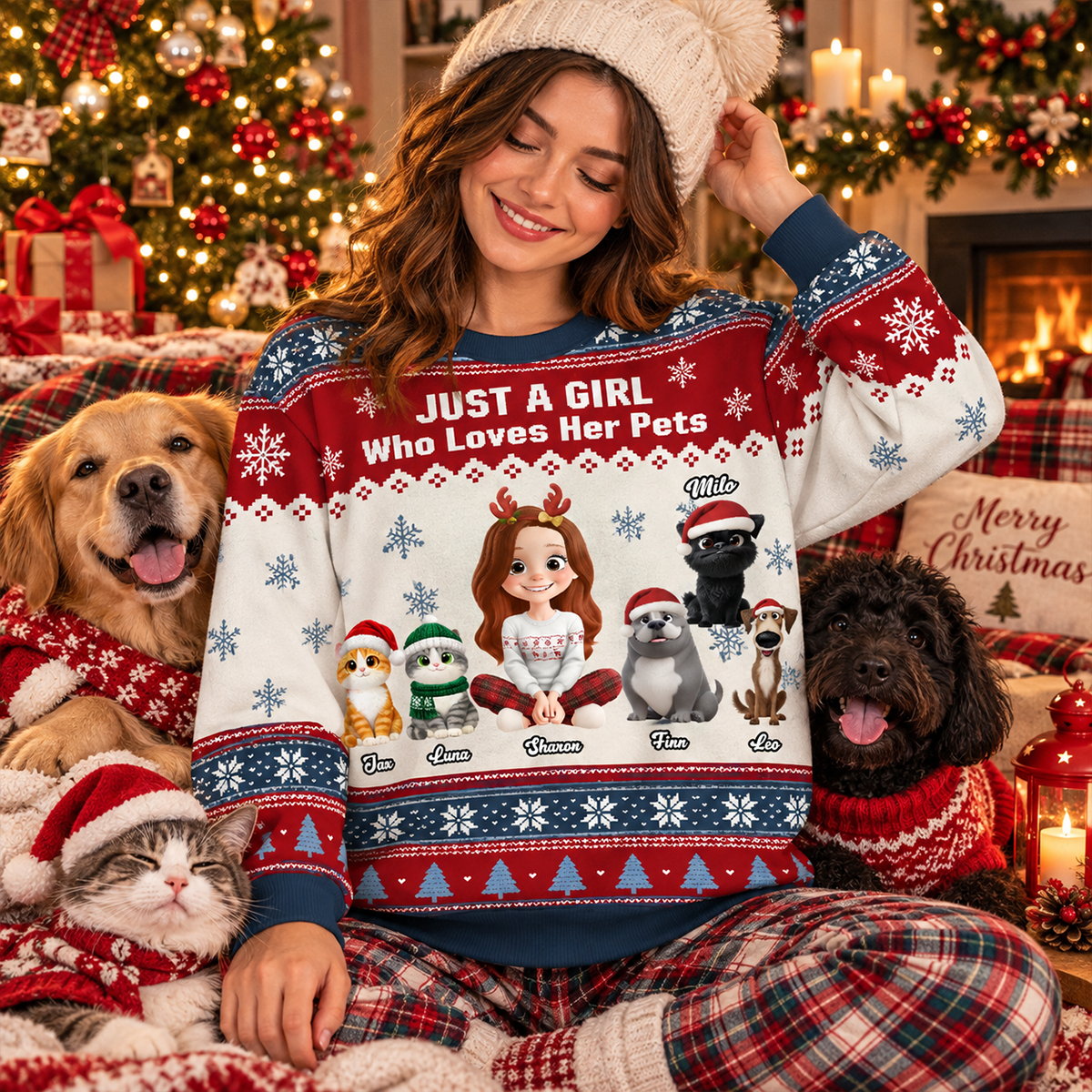 Just A Girl And Her Lovely Pets - Personalized All-Over-Print Sweatshirt - Christmas Gift For Dog Mom, Cat Mom 697cd5fb-57b3-4618-a6e0-e59cbf242d31-MOCKUP-3.png