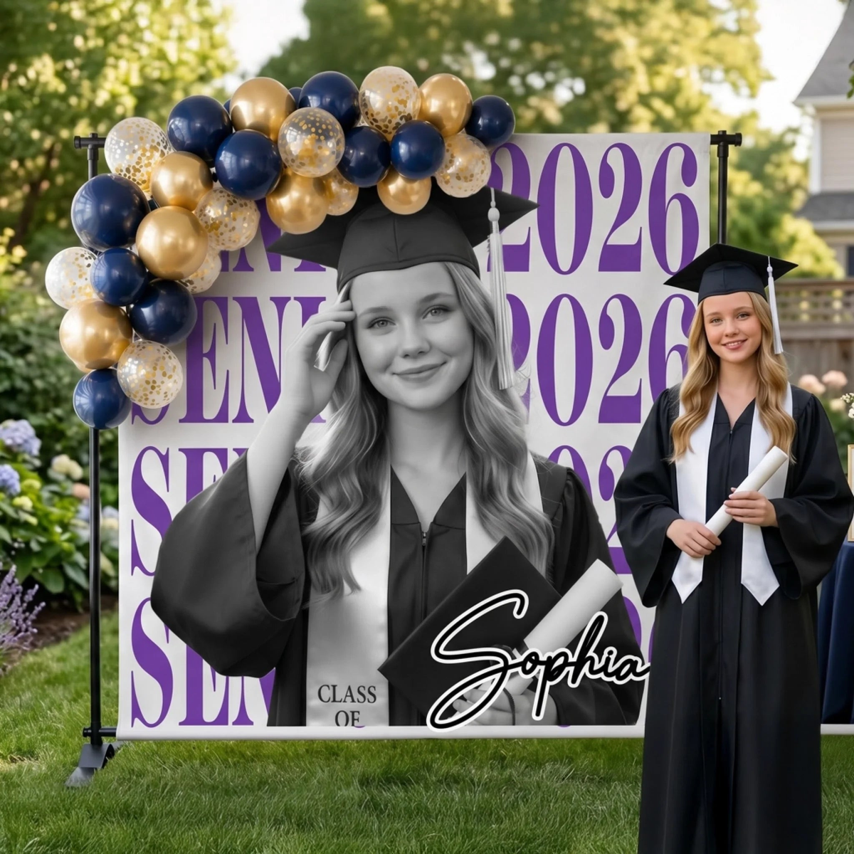 Custom Photo Graduation Backdrop - Personalized Graduation Gifts For Him, Her - From Little Dreams To Big Achievements