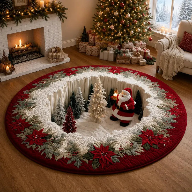Christmas Santa Quilted Round Mat, Santa Claus 3D Illusion Rug, Christmas Tree Skirt, Holiday Floor Decor, Winter Rug, Christmas Rug 69af4497-f88c-4587-acd9-e74968ca61f9-xcvxvg-3-.webp