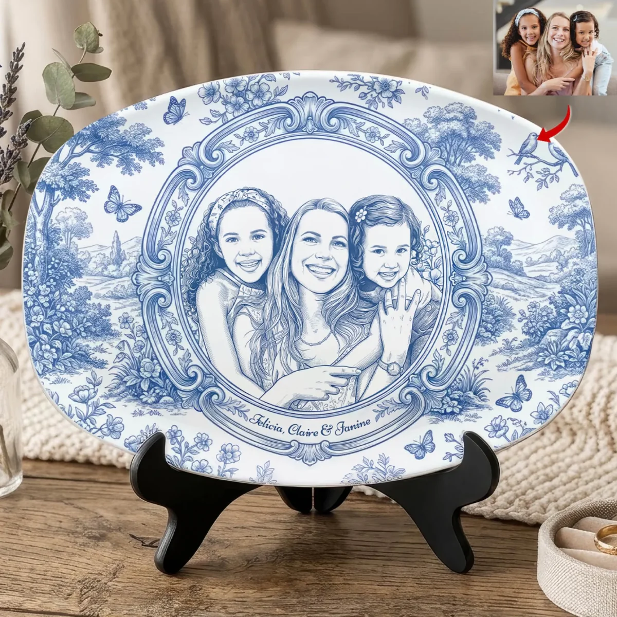 Mom & Kid A Bond That Can t Be Broken - Personalized Platter, Gift For Mom, Grandma, Drawing Portrait 69c647332b00c.png