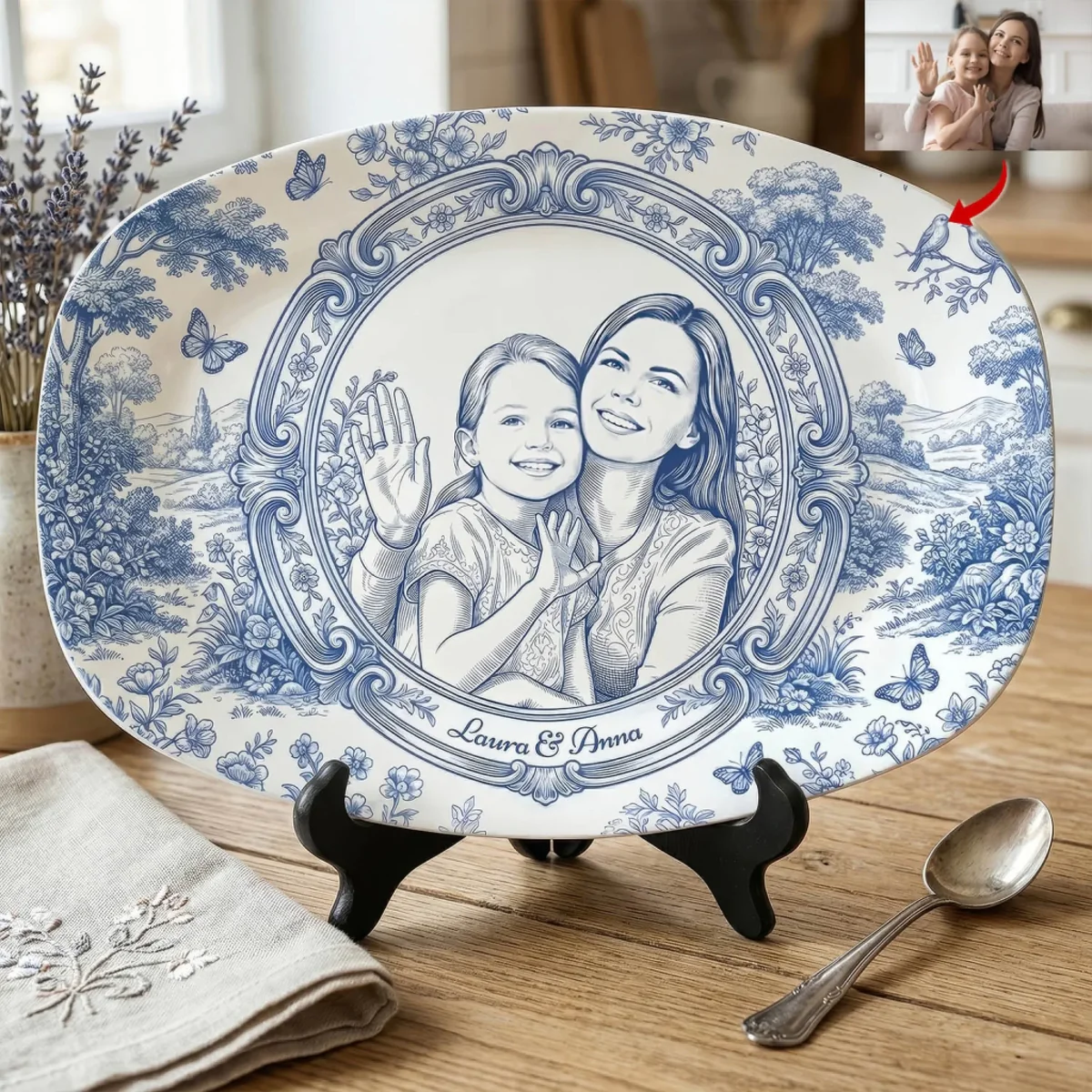 Mom & Kid A Bond That Can t Be Broken - Personalized Platter, Gift For Mom, Grandma, Drawing Portrait 69c64735eaf80.png
