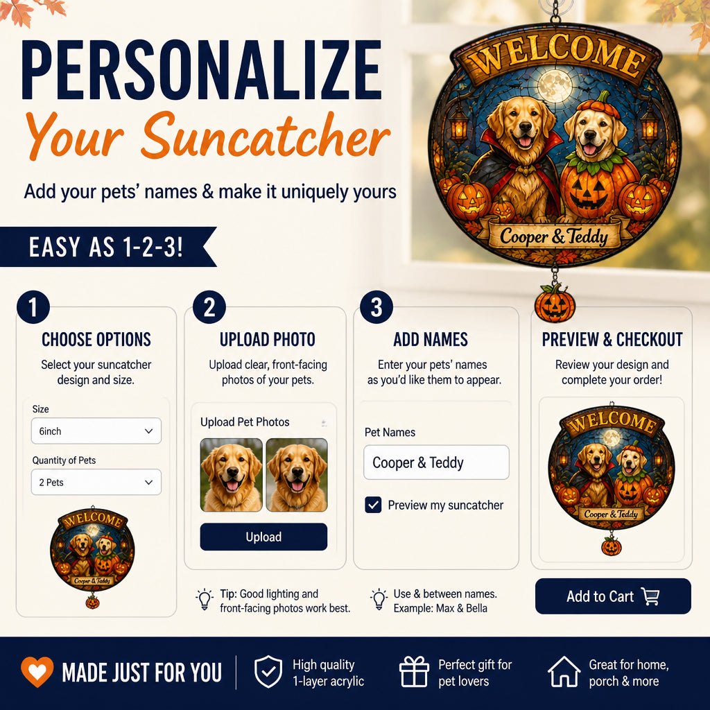 Halloween Welcome Custom Pet Portrait Garden Flag - Personalized 1 Layered Suncatcher with Charm 69c78b52-142b-40da-b683-5a252fabd72d.jpg