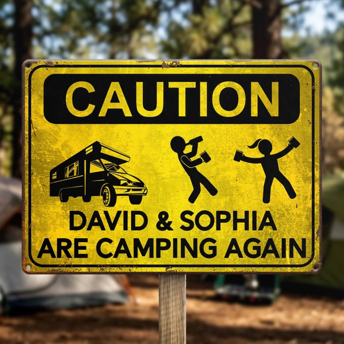 Camping Caution Metal Sign - Personalized Gifts For Campers