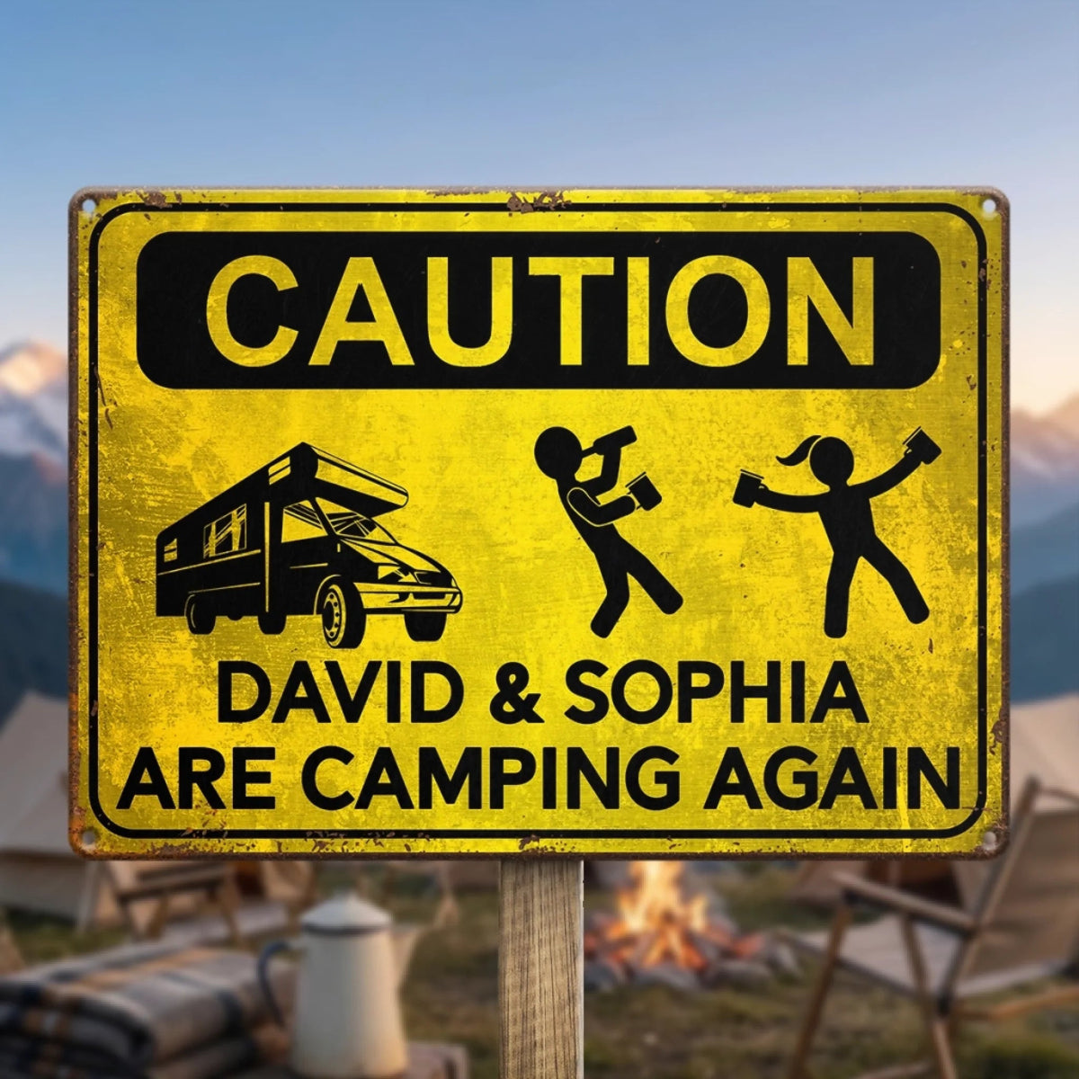 Camping Caution Metal Sign - Personalized Gifts For Campers