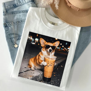 Funny Dog Cat Drinking Iced Coffee - Funny Personalized T-Shirt Dog Cat Lover Gift 69cf7bf1dd67f.jpg