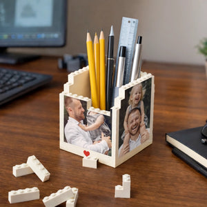 Custom Photo Brick-Style Pen Holder - Personalized Father's Day Birthday Gifts For Dad, Grandpa - Dad Always Shows The Way