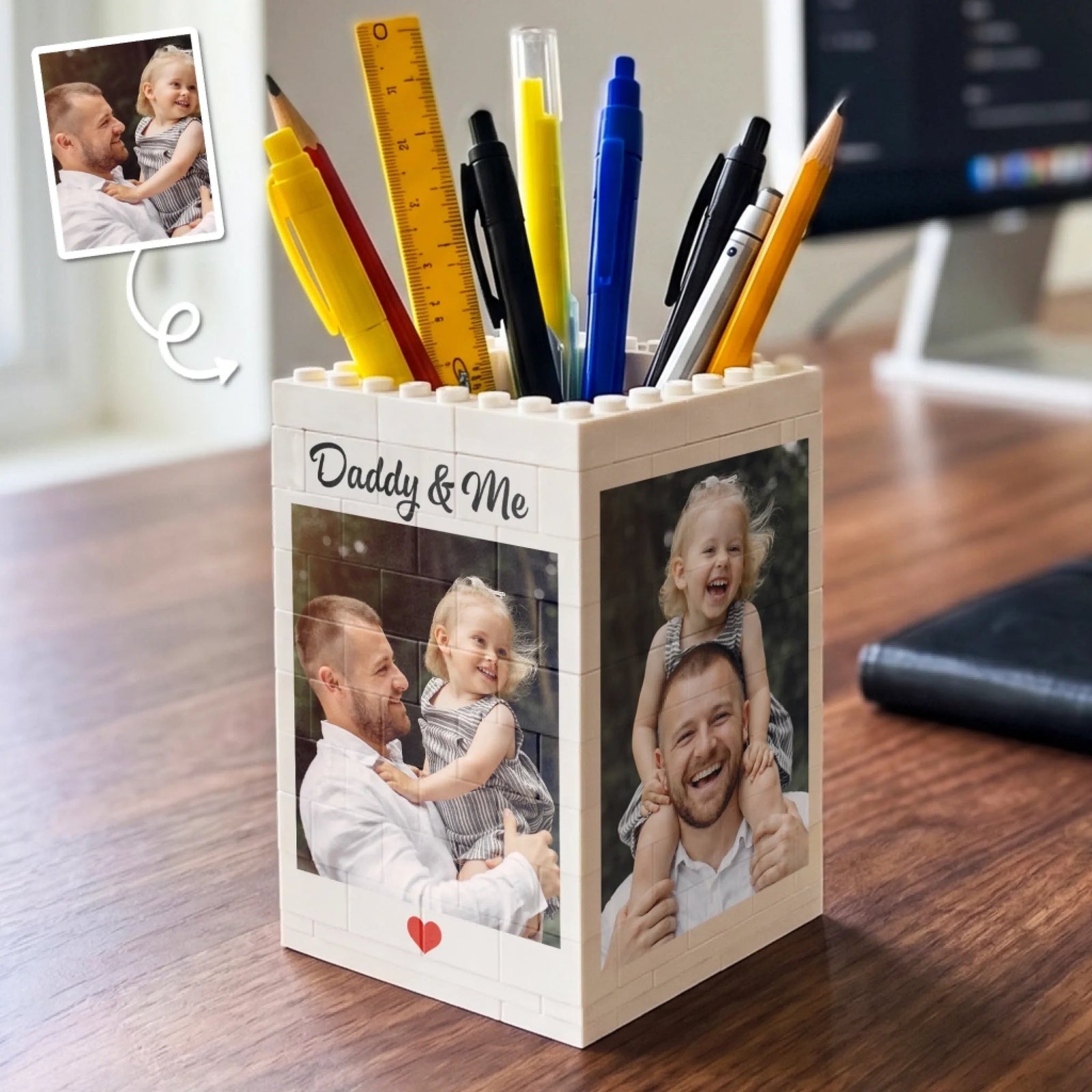 Custom Photo Brick-Style Pen Holder - Personalized Father's Day Birthday Gifts For Dad, Grandpa - Dad Always Shows The Way