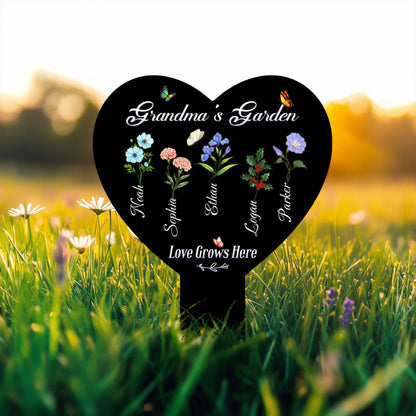Personalized Birth Flower Metal Garden Stake, Mother's Day Gifts for Grandma, Grandkids Names, Nana's Blessings, Garden Marker Botanical Art