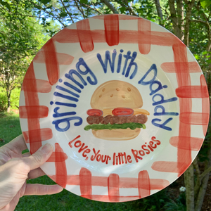 Grillin with Daddy Personalized Ceramic Plate, Custom BBQ Ceramic Cheesburger Plate with Kids Names for Father s Day Gift