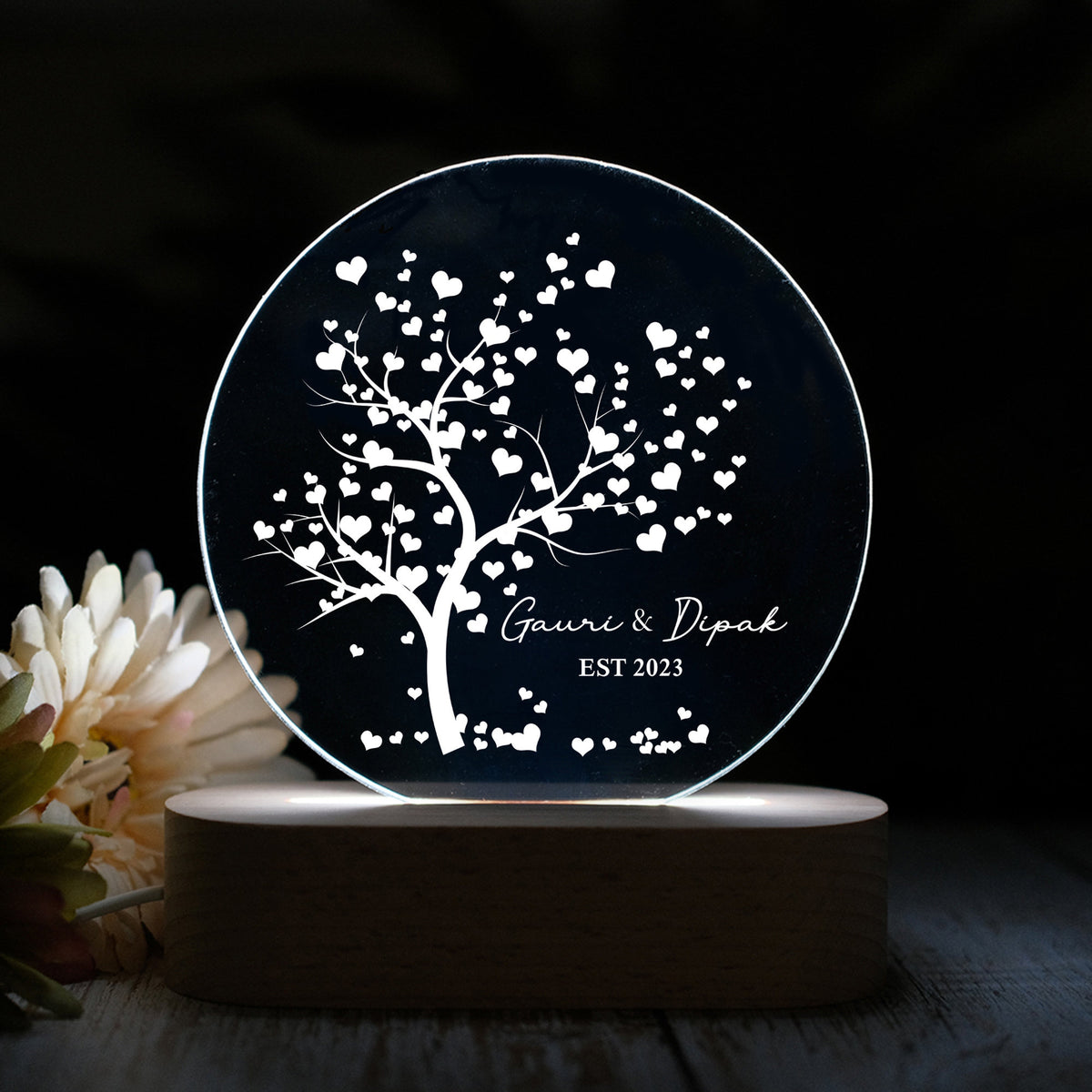 Tree of Hearts Personalized Couples LED Night Light, Anniversary Gift, Valentine's Day Gift For Couple