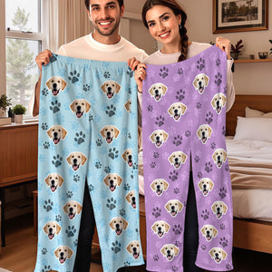 Custom Pet Face Pajama Pants, Personalized Dog Cat Photo Gift for Mom Dad