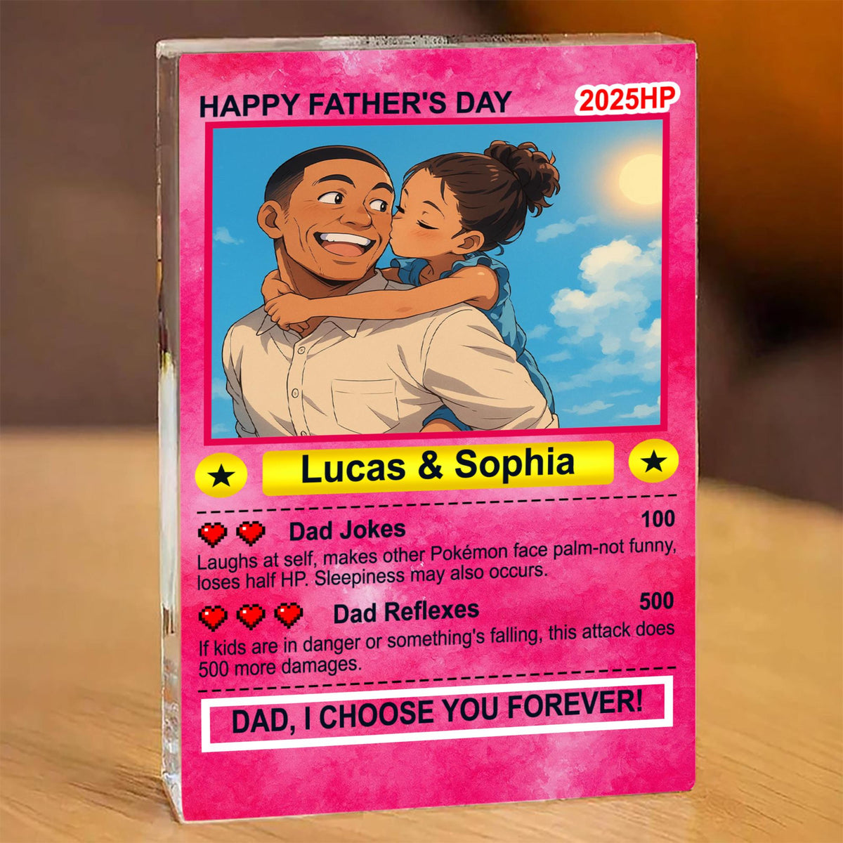 Personalized Anime Acrylic Block for Dad, Father's Day Gift, Custom Trading Card Style Photo Gift from Kids or Wife