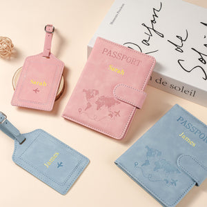 Personalized Passport Holder & Luggage Tag Set RFID Protection for Travelers, Custom Travel Gift