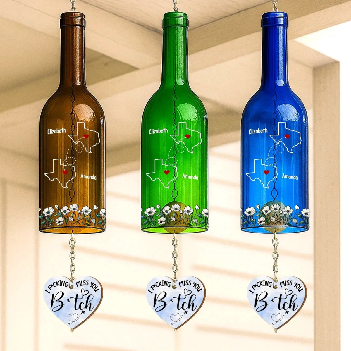 I Wish We Lived Closer - Personalized Wine Bottle Wind Chime - Gift For Sisters, Besties, Friends