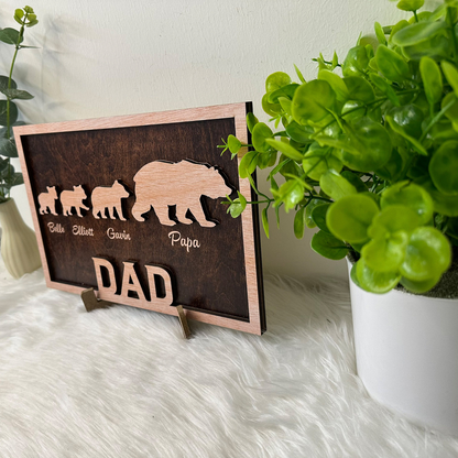 Personalized Papa Bear Sign with Kids Names, Engraved Wood, Custom Gifts For Dad From Daughter, Son, Dad's Children names Sign, Family Sign