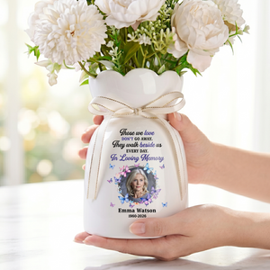 In Loving Memories Custom Photo Vase - Personalized Custom Ribbon Tie Flower Vase