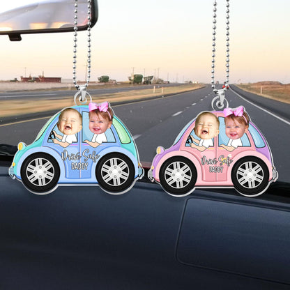 Personalized Kids Photo Car Ornament For Dad, Custom Drive Safe Daddy Car Ornament, Father's Day Gift, Drive Safe Gift For Grandpa