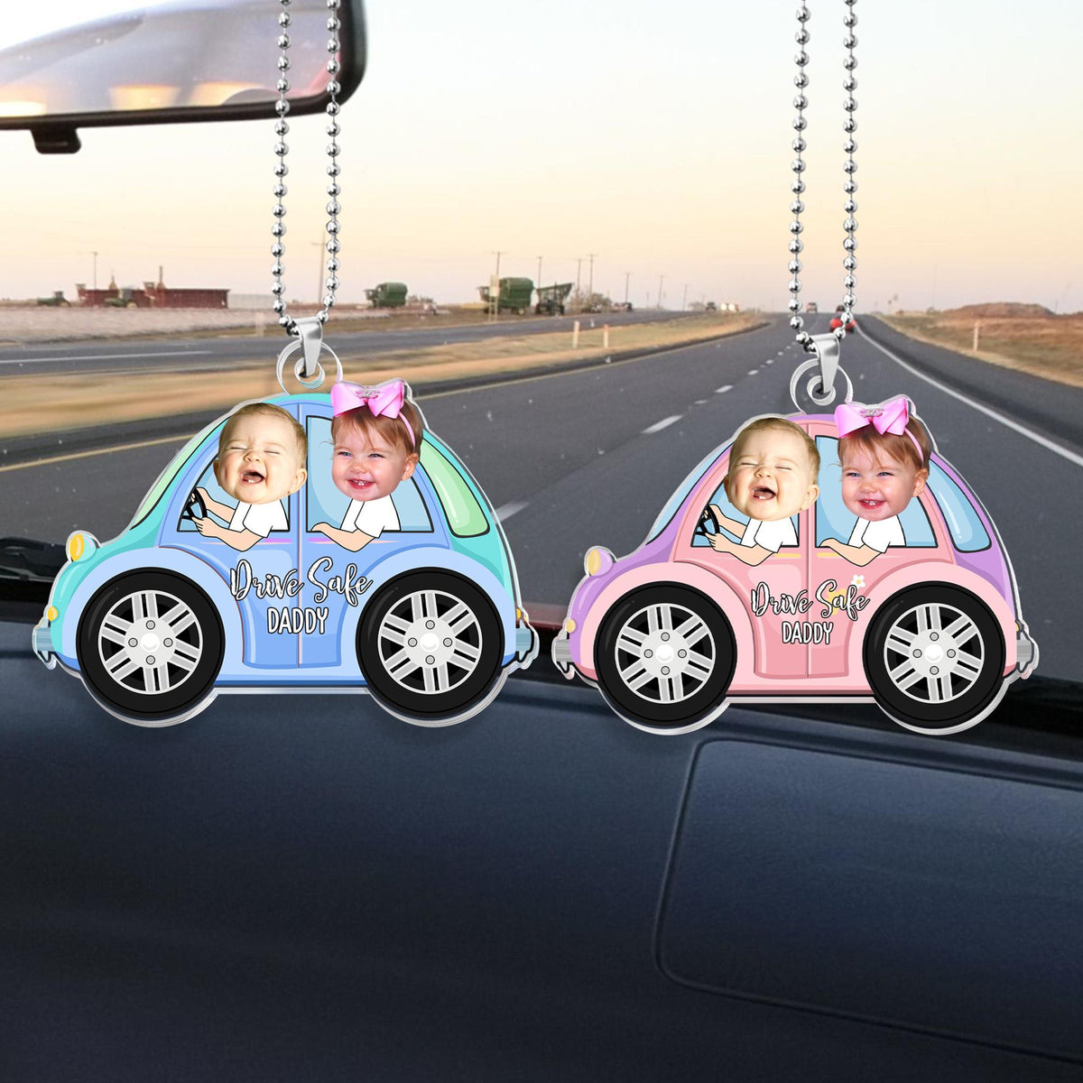 Personalized Kids Photo Car Ornament For Dad, Custom Drive Safe Daddy Car Ornament, Father's Day Gift, Drive Safe Gift For Grandpa