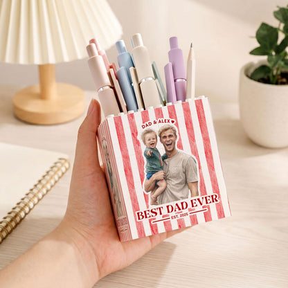 Personalized Best Dad Ever Photo Building Pen Holder, Custom Dad And Kids Photo Building Block, Father s Day Gift, New Dad Gift