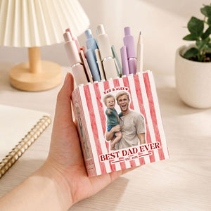Personalized Best Dad Ever Photo Building Pen Holder, Custom Dad And Kids Photo Building Block, Father s Day Gift, New Dad Gift