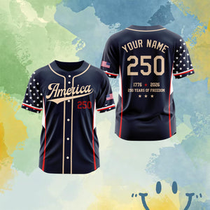 Personalized America 250 Jersey, 4th of July Baseball Shirt, USA Patriotic Jersey, Custom Name Number Independence Day Outfit