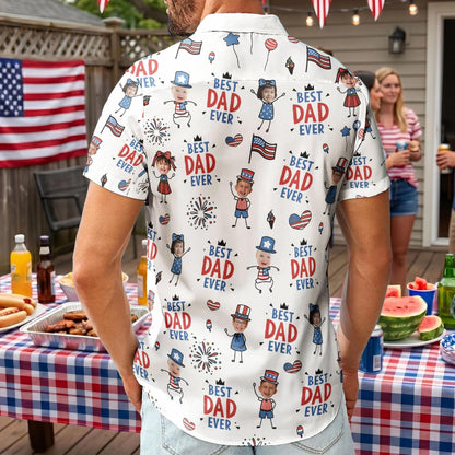 Personalized Funny Kid Potrait Photo Hawaiian Shirt, Best Dad Ever USA Flag America Shirt, Father's Day Gift For Dad, Husband Fourth of July
