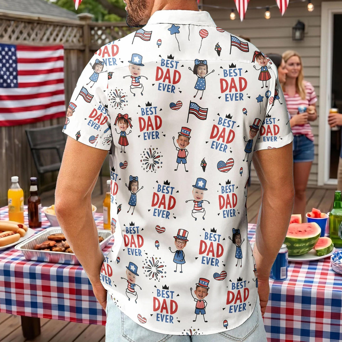 Personalized Funny Kid Potrait Photo Hawaiian Shirt, Best Dad Ever USA Flag America Shirt, Father's Day Gift For Dad, Husband Fourth of July