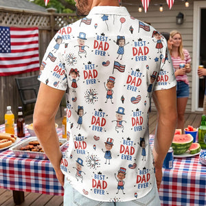 Personalized Funny Kid Potrait Photo Hawaiian Shirt, Best Dad Ever USA Flag America Shirt, Father's Day Gift For Dad, Husband Fourth of July