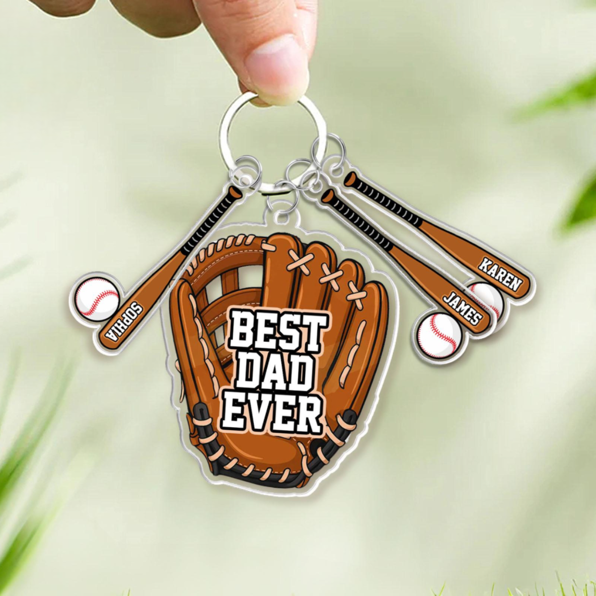 Custom Baseball Keychain For Dad, Custom Dad Keychain With Kid Names Charm, Father's Day Gifts, Baseball Lover, Gift For Baseball Dad