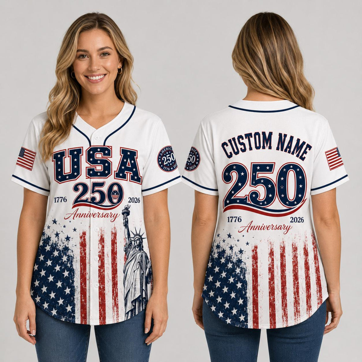 Personalized USA 250 Baseball Jersey, Custom Name America 250th Anniversary Jersey, 1776 2026 Patriotic Shirt, 4th of July Gift