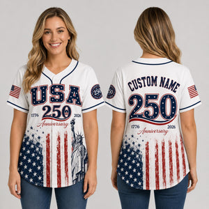 Personalized USA 250 Baseball Jersey, Custom Name America 250th Anniversary Jersey, 1776 2026 Patriotic Shirt, 4th of July Gift