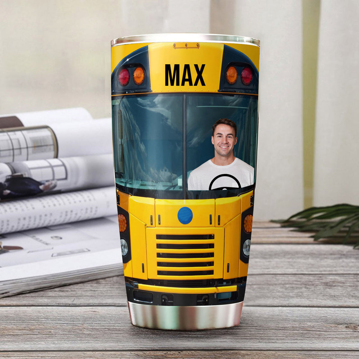 Custom Photo Bus Driver Tumbler, Gift For Bus Driver, Father Gift