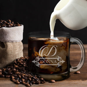 Clear Coffee Mug Monogram, Glass Coffee Mug Custom, Personalized Glass Mug, Tea Cup Glass, Custom Engraved Glass Mug, Coffee Mug Customized