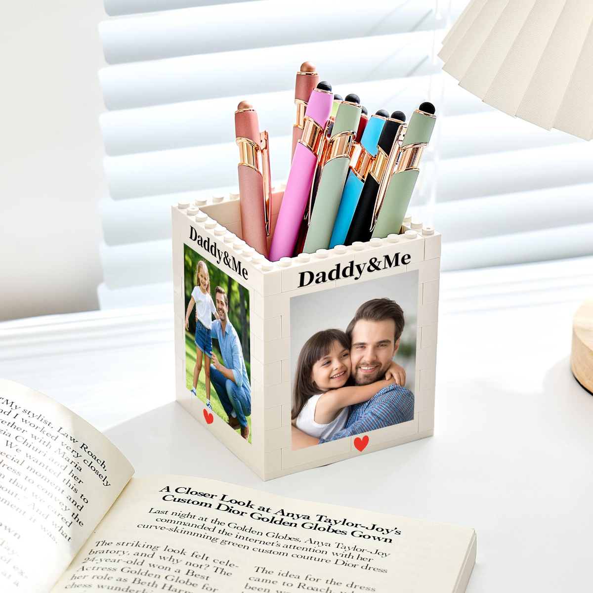 Personalised Daddy & Me Brick Photo Block Pencil Pot ,Custom Daddy and Me Brick Photo Pencil Pot, Fathers Day Gift,Gift for Dad,Photo Gift