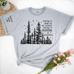 Being a Mom Is an Honor Being a Grandma Is Priceless Shirt, Personalized Grandma Shirt with Grandkids Names, Nature Lover Tee
