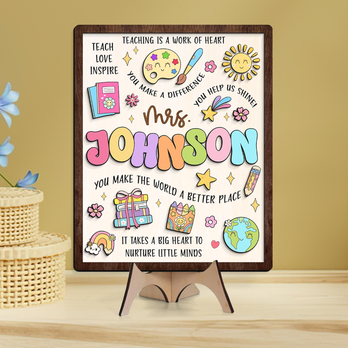 Custom Teacher Wooden Sign, Teacher Appreciation Gifts, Teacher Classroom Door Hanger, Thank You Teacher Gifts, Custom 3D Teacher Name Sign